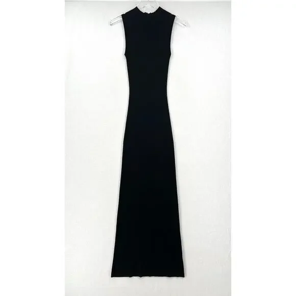 ENZA COSTA Silk Sweater Knit Mockneck Dress Women Small Black Sleeveless Knit